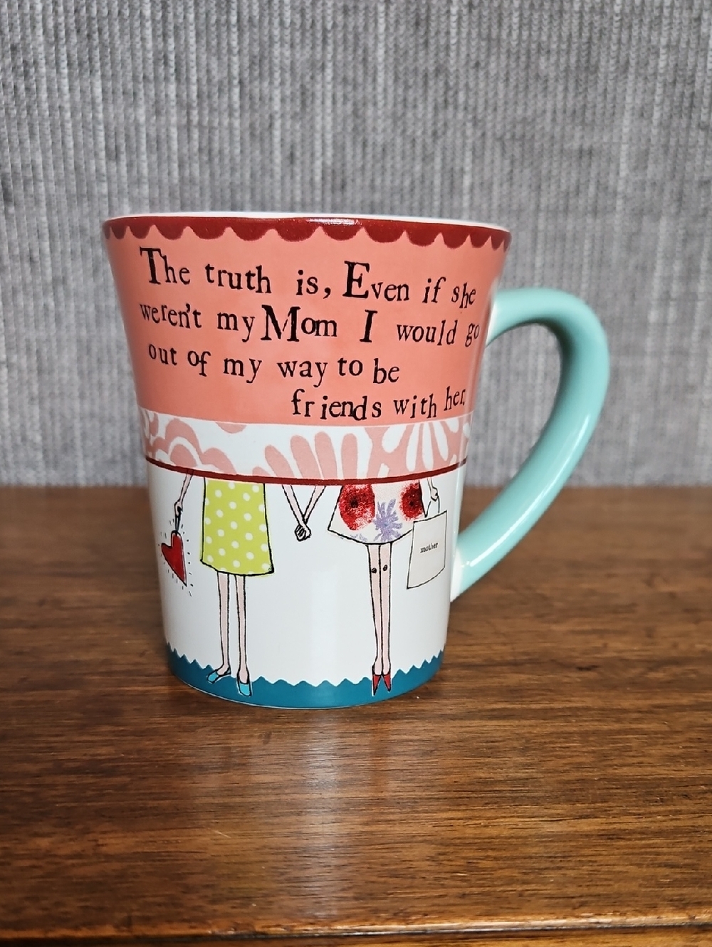 Decorative Sweet Mom Quote Ceramic Mug - Coral & Aqua